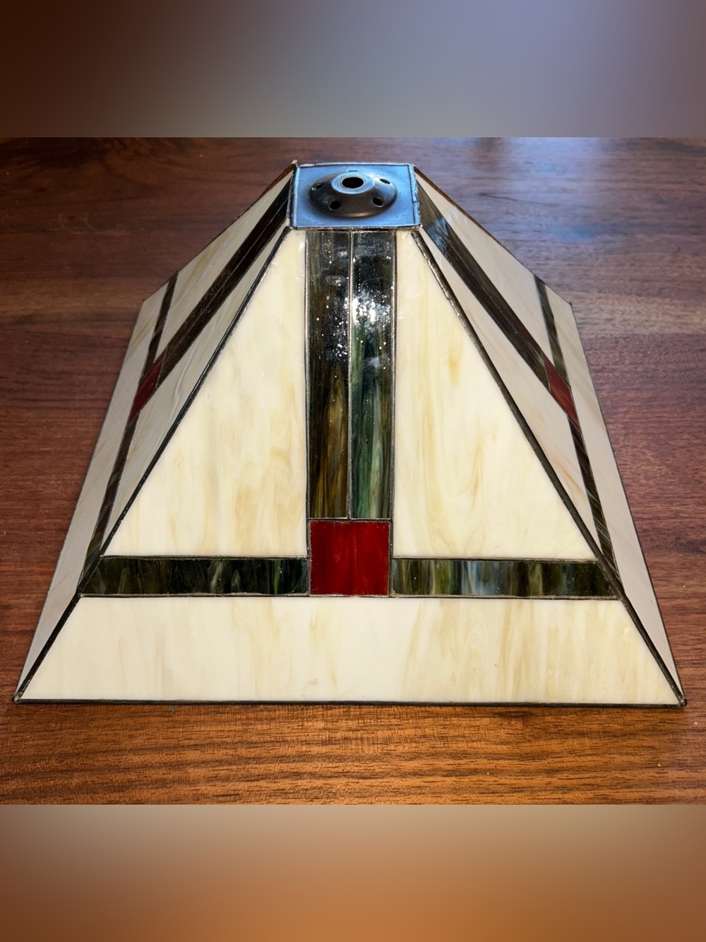 Plastic (?) Stained Glass Mission Tiffany style Pendant Lamp shade Pearl Green
